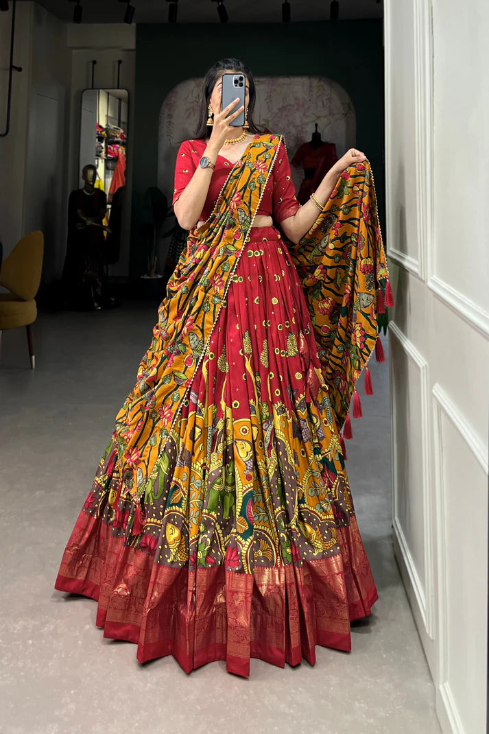 FESTIVAL SPECIAL TUSSAR SILK KALAMKARI PRINT LEHENGA CHOLI(WD145) (03)