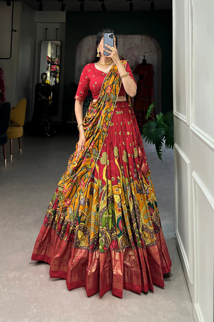 FESTIVAL SPECIAL TUSSAR SILK KALAMKARI PRINT LEHENGA CHOLI(WD145) (03)