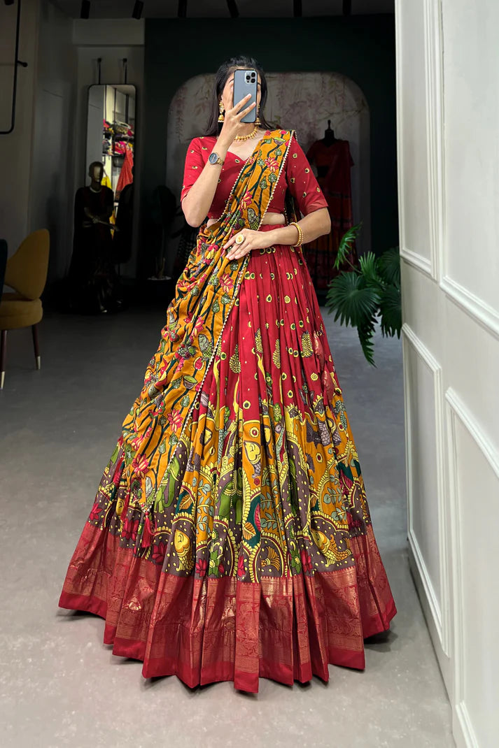 FESTIVAL SPECIAL TUSSAR SILK KALAMKARI PRINT LEHENGA CHOLI(WD145) (03)
