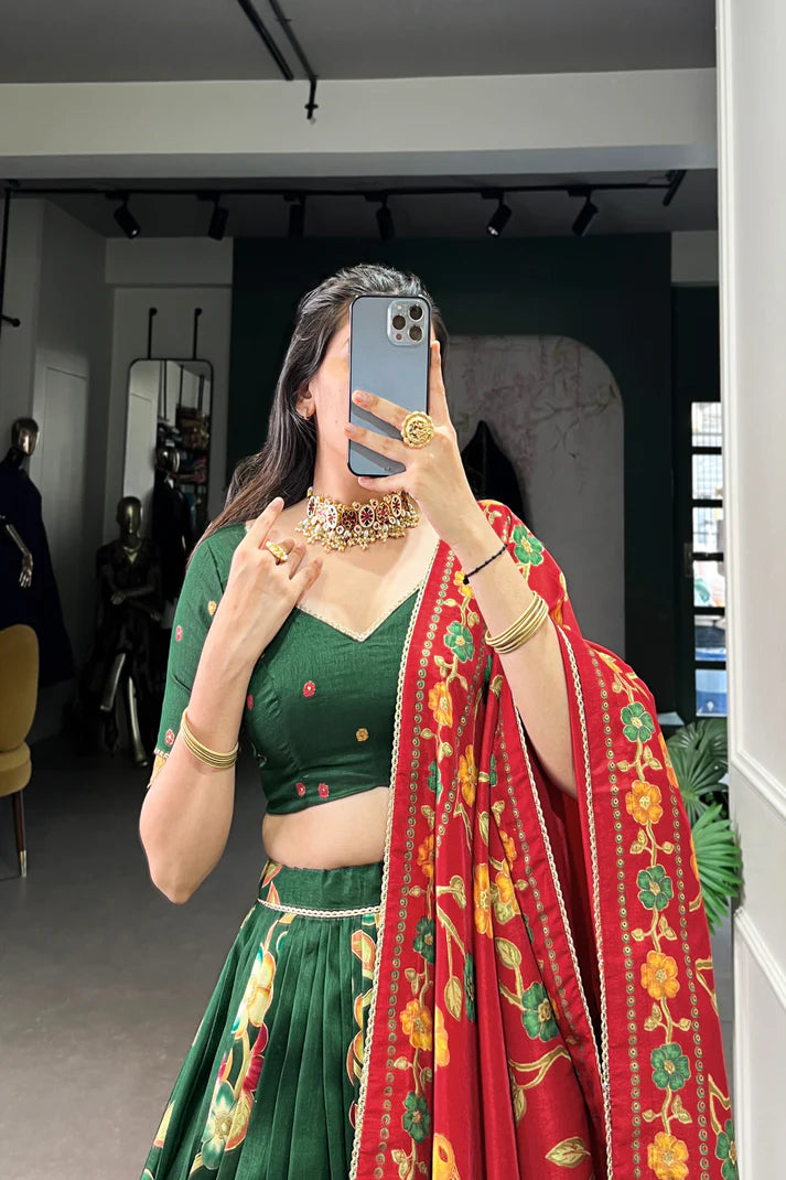 TUSSAR SILK LEHENGA CHOLI WITH DUPATA(WD64)