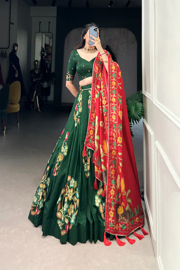 TUSSAR SILK LEHENGA CHOLI WITH DUPATA(WD64)