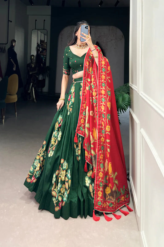 TUSSAR SILK LEHENGA CHOLI WITH DUPATA(WD64)