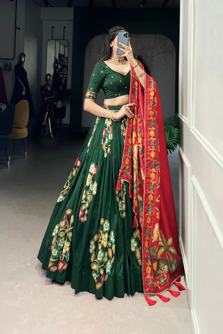 TUSSAR SILK LEHENGA CHOLI WITH DUPATA(WD64)