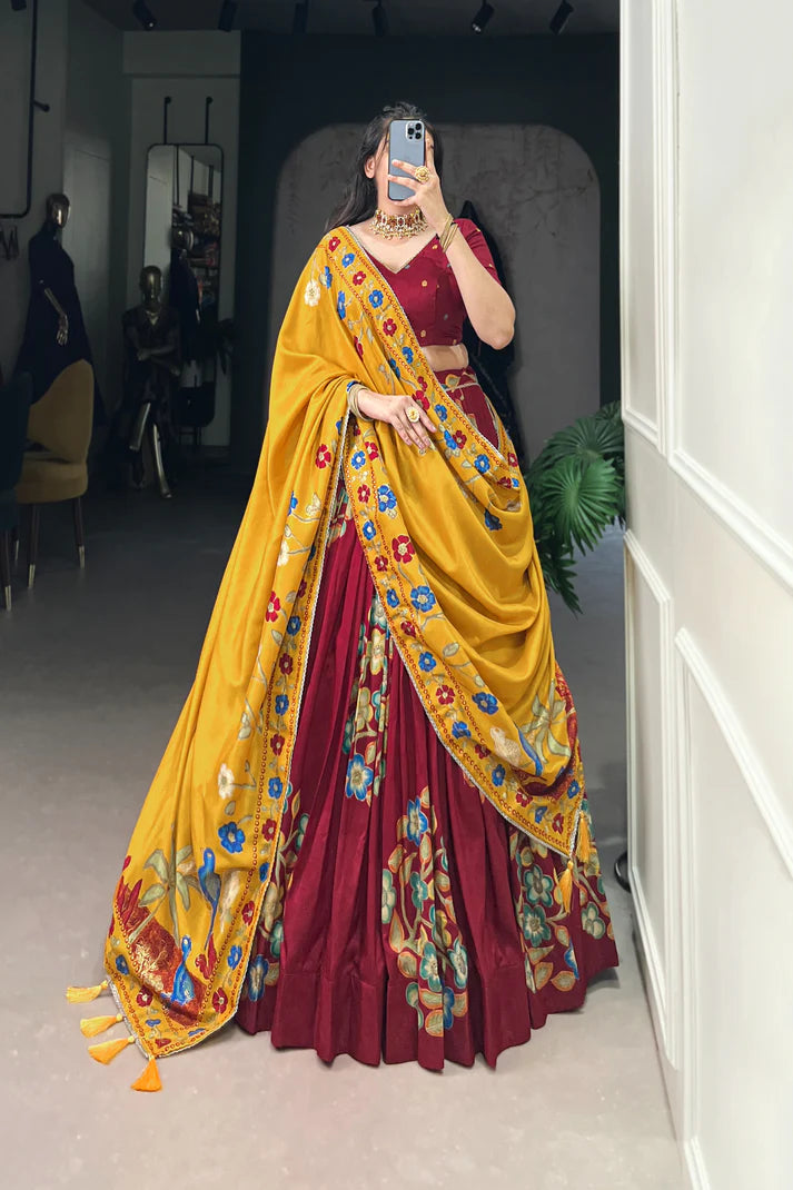 TUSSAR SILK LEHENGA CHOLI WITH DUPATA(WD64) (01)
