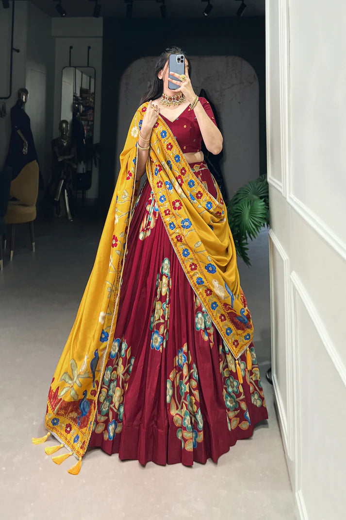 TUSSAR SILK LEHENGA CHOLI WITH DUPATA(WD64) (01)