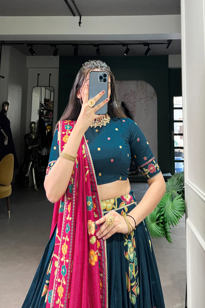 TUSSAR SILK LEHENGA CHOLI WITH DUPATA(WD64) (02)
