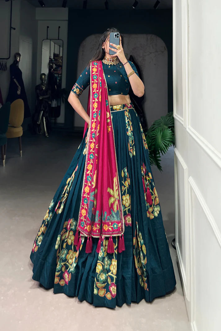 TUSSAR SILK LEHENGA CHOLI WITH DUPATA(WD64) (02)