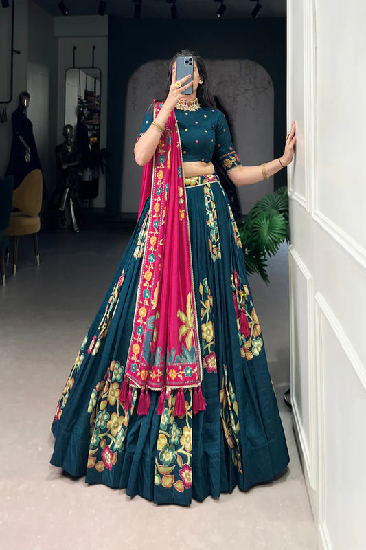TUSSAR SILK LEHENGA CHOLI WITH DUPATA(WD64) (02)