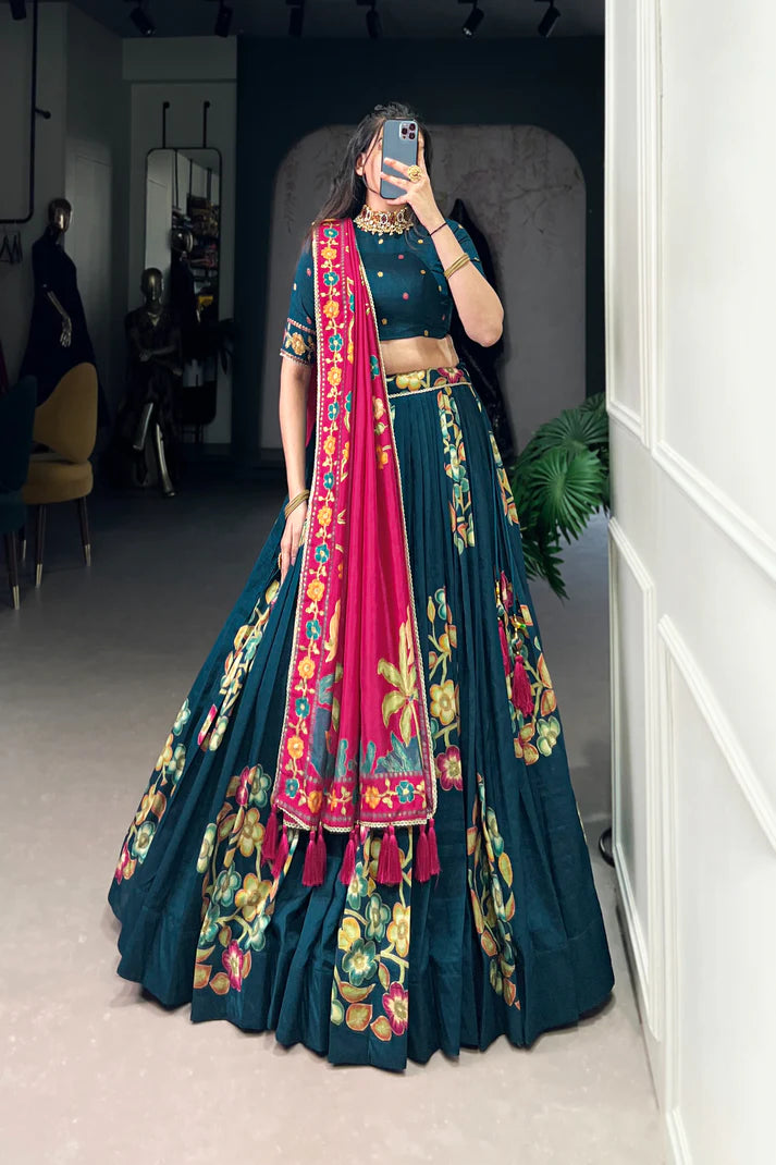 TUSSAR SILK LEHENGA CHOLI WITH DUPATA(WD64) (02)