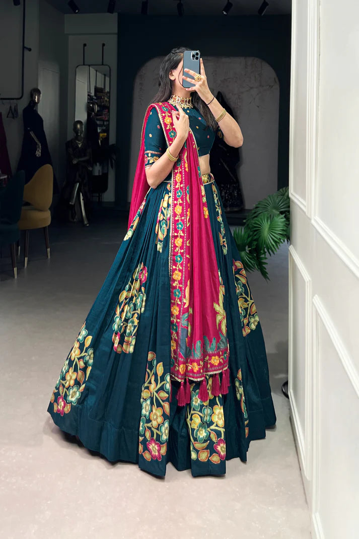 TUSSAR SILK LEHENGA CHOLI WITH DUPATA(WD64) (02)