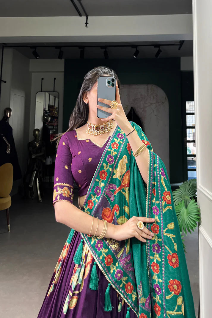 TUSSAR SILK LEHENGA CHOLI WITH DUPATA(WD64) (03)