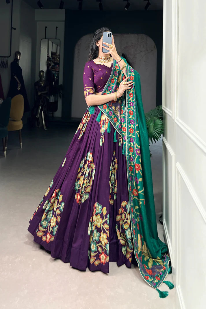 TUSSAR SILK LEHENGA CHOLI WITH DUPATA(WD64) (03)