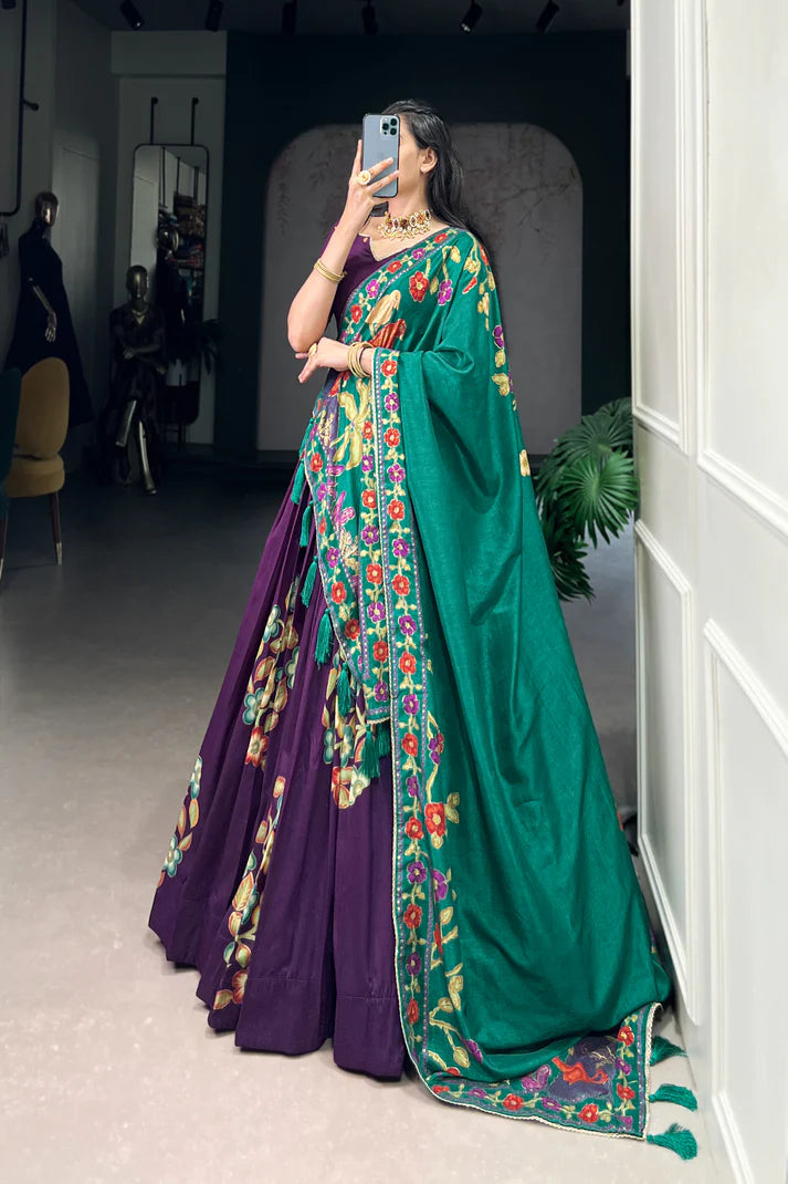 TUSSAR SILK LEHENGA CHOLI WITH DUPATA(WD64) (03)