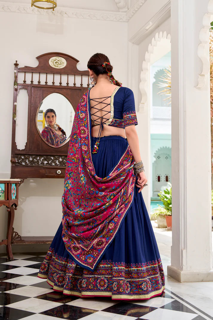 NAVRATRI SPECIAL TUSSAR SILK GAMTHI PRINT LEHENGA CHOLI WITH DUPATTA(WD190) (01)