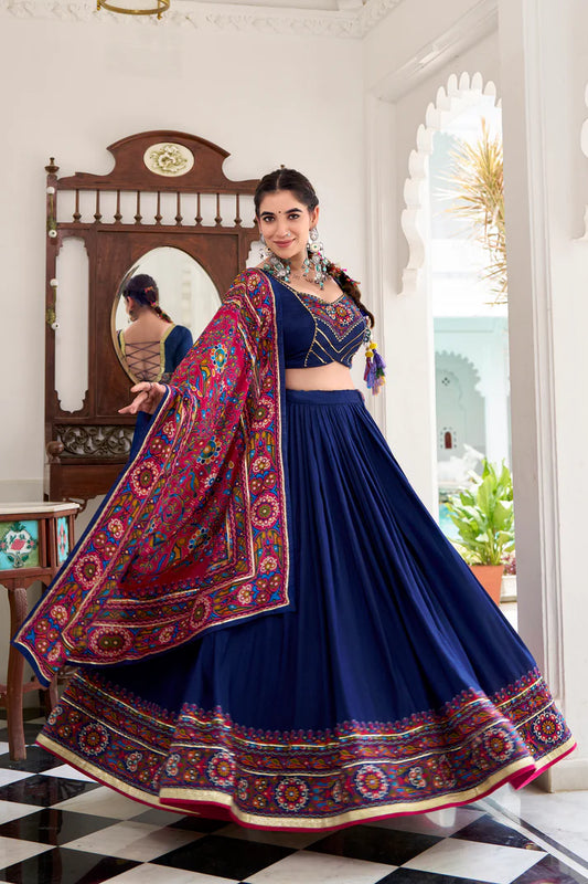 NAVRATRI SPECIAL TUSSAR SILK GAMTHI PRINT LEHENGA CHOLI WITH DUPATTA(WD190) (01)