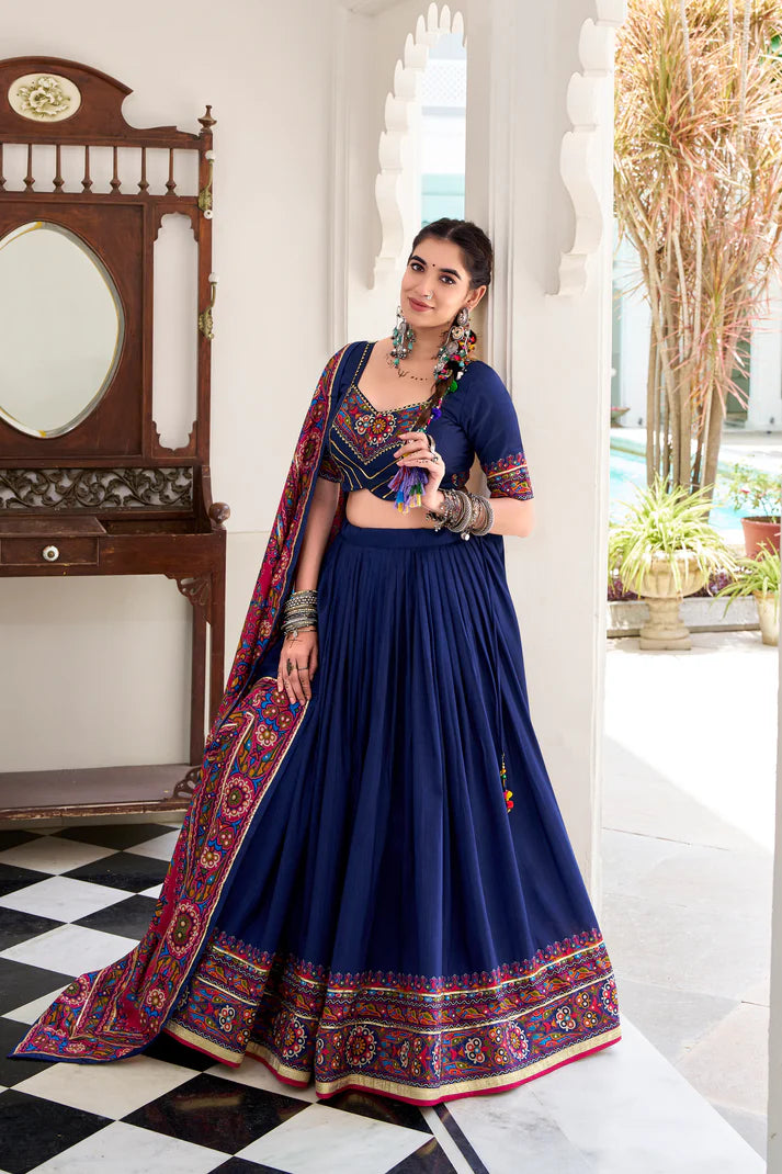 NAVRATRI SPECIAL TUSSAR SILK GAMTHI PRINT LEHENGA CHOLI WITH DUPATTA(WD190) (01)