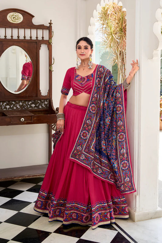 NAVRATRI SPECIAL TUSSAR SILK GAMTHI PRINT LEHENGA CHOLI WITH DUPATTA(WD190) (03)