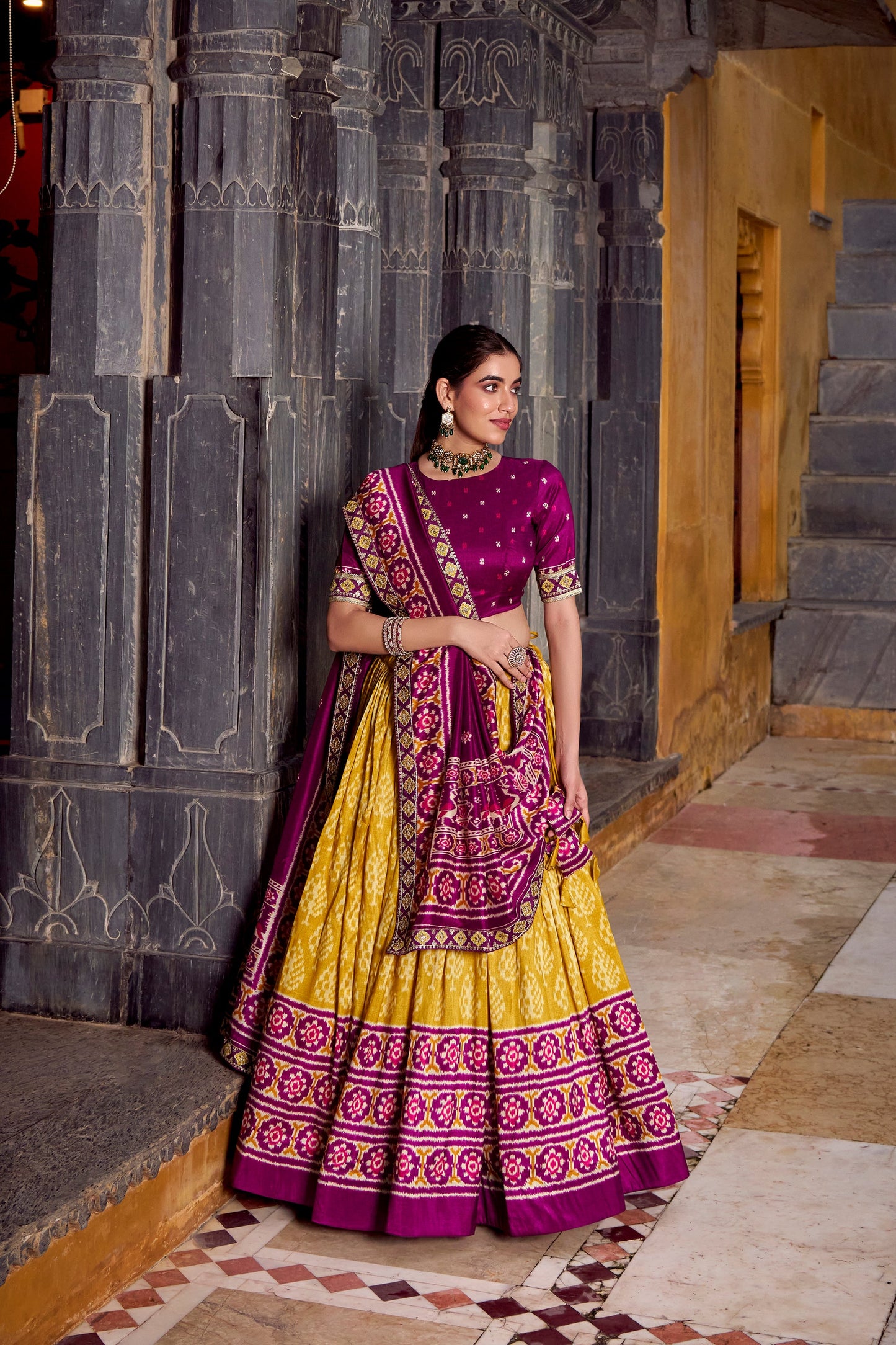 FESTIVAL SPECIAL TUSSAR SILK IKKAT PRINT LEHENGA CHOLI WITH DUPATTA (WDN133) 02