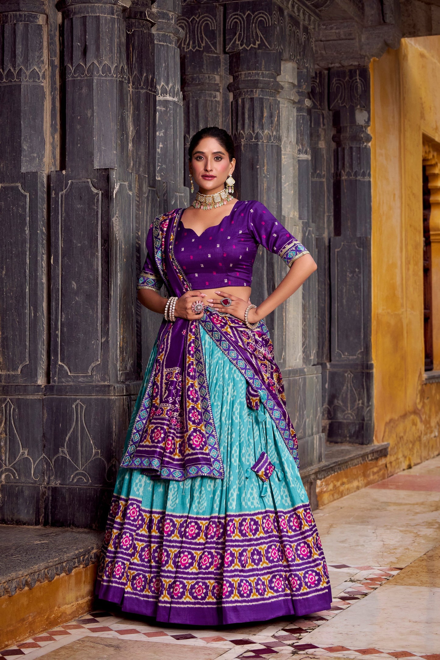 FESTIVAL SPECIAL TUSSAR SILK IKKAT PRINT LEHENGA CHOLI WITH DUPATTA (WDN133) 03