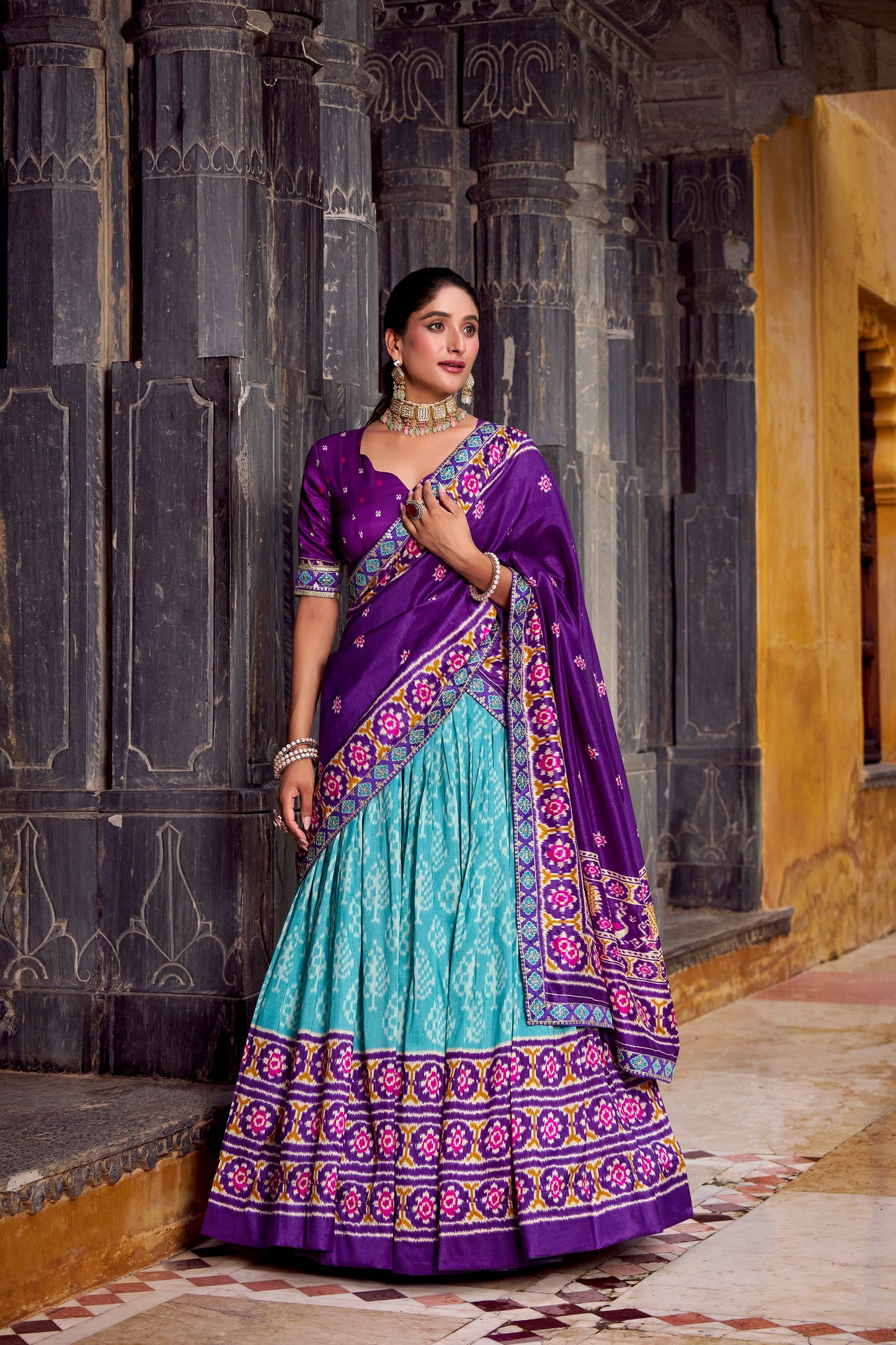 FESTIVAL SPECIAL TUSSAR SILK IKKAT PRINT LEHENGA CHOLI WITH DUPATTA (WDN133) 03