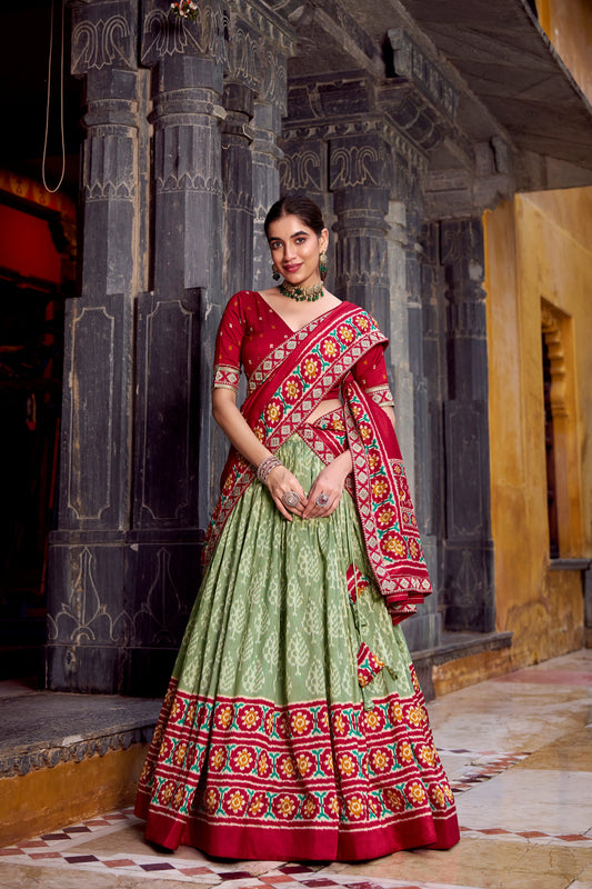 FESTIVAL SPECIAL TUSSAR SILK IKKAT PRINT LEHENGA CHOLI WITH DUPATTA (WDN133)