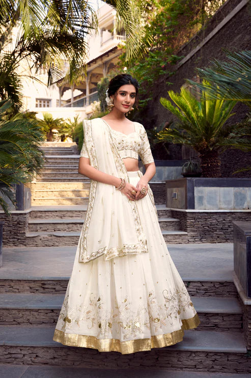 SILVER GLOSY SEQUINS EMBROIDERED LEHENGA CHOLI WITH DUPATTA(WD73)