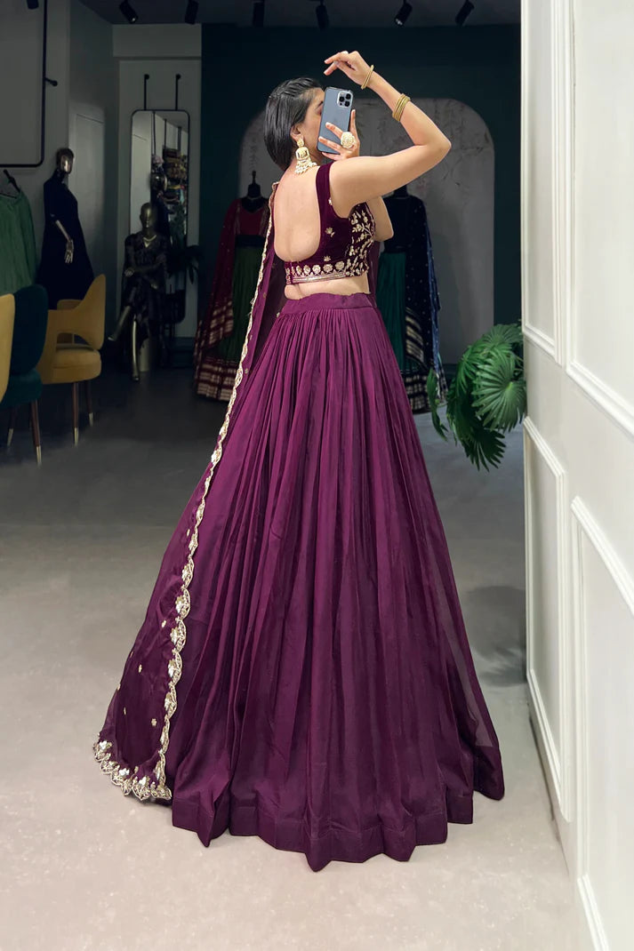 ORGANZA PLAIN LEHENGA WITH EMBROIDERED CHOLI WITH DUPATTA(WD67)