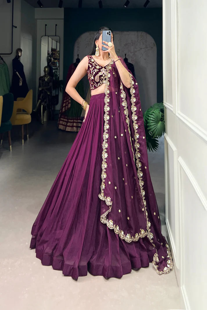 ORGANZA PLAIN LEHENGA WITH EMBROIDERED CHOLI WITH DUPATTA(WD67)