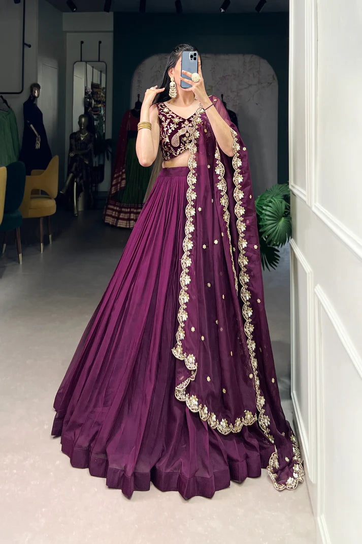 ORGANZA PLAIN LEHENGA WITH EMBROIDERED CHOLI WITH DUPATTA(WD67)