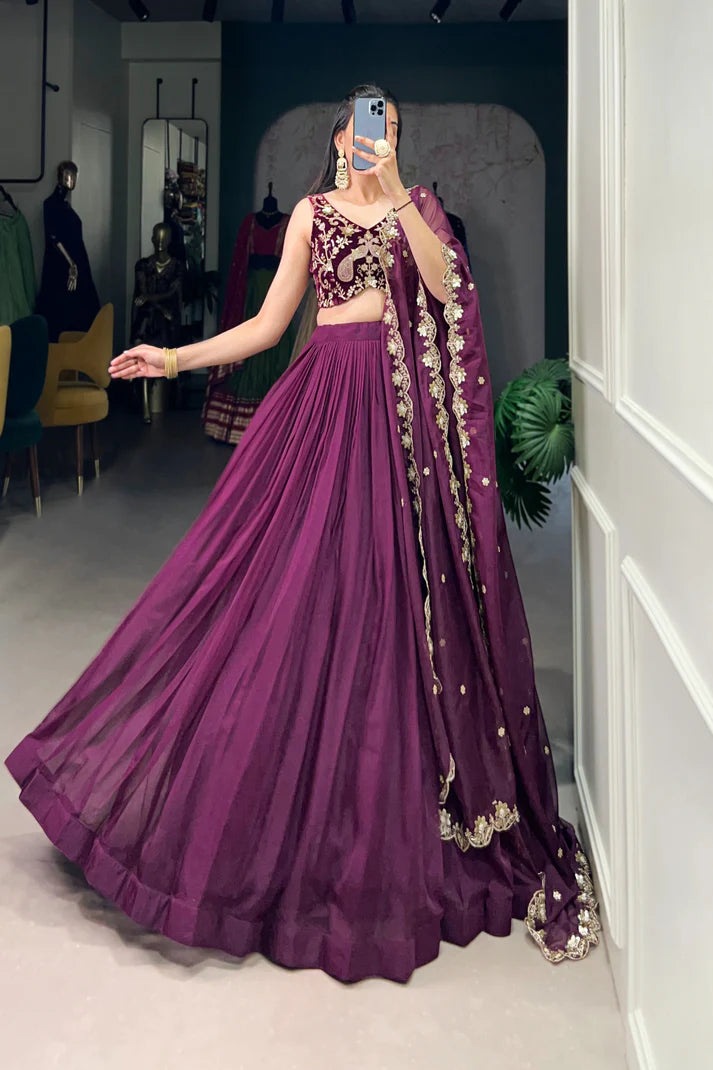 ORGANZA PLAIN LEHENGA WITH EMBROIDERED CHOLI WITH DUPATTA(WD67)