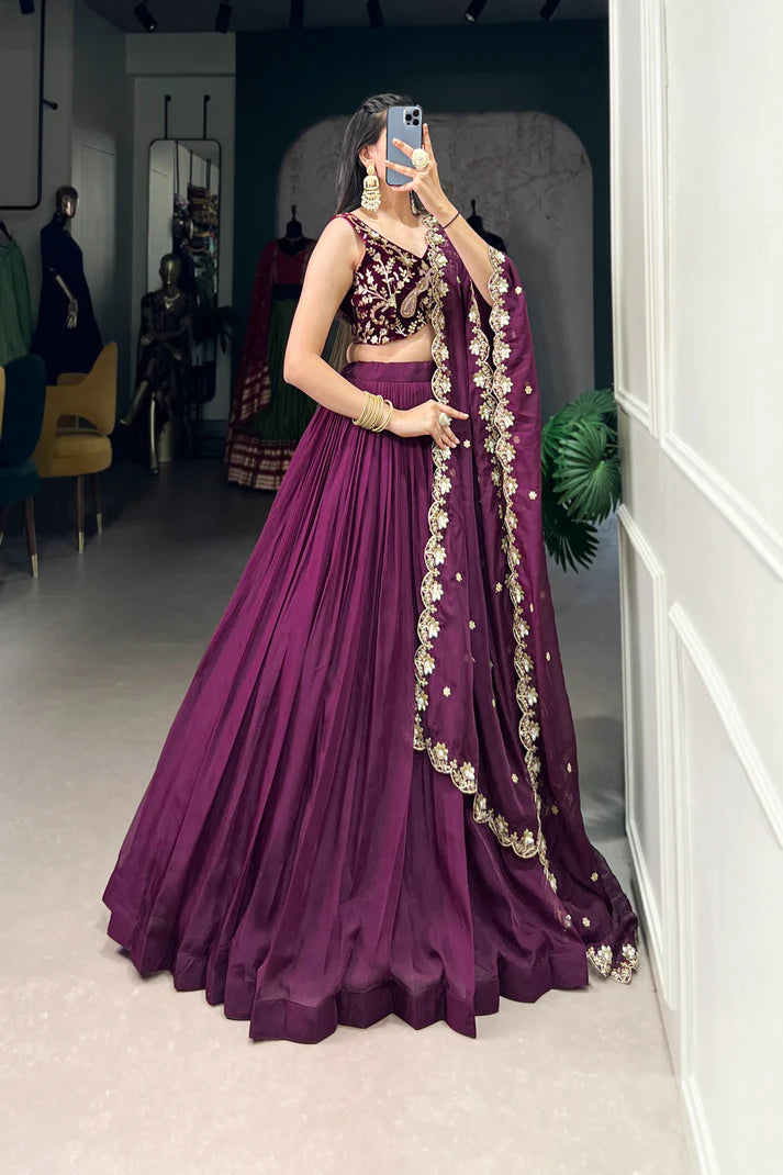 ORGANZA PLAIN LEHENGA WITH EMBROIDERED CHOLI WITH DUPATTA(WD67)