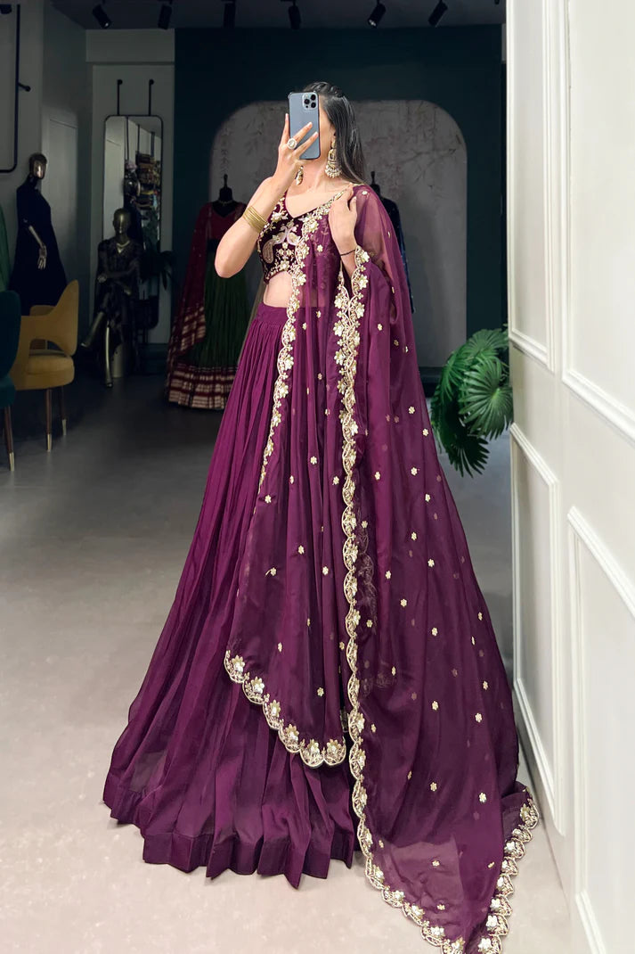 ORGANZA PLAIN LEHENGA WITH EMBROIDERED CHOLI WITH DUPATTA(WD67)