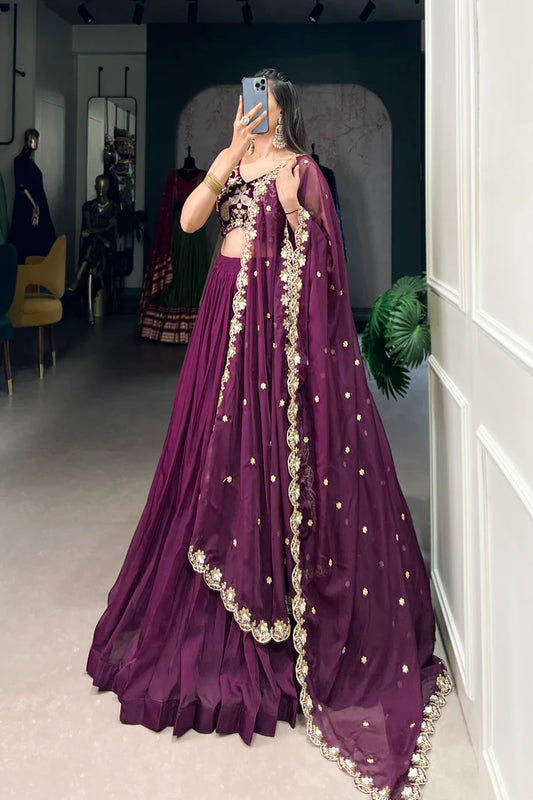 ORGANZA PLAIN LEHENGA WITH EMBROIDERED CHOLI WITH DUPATTA(WD67)