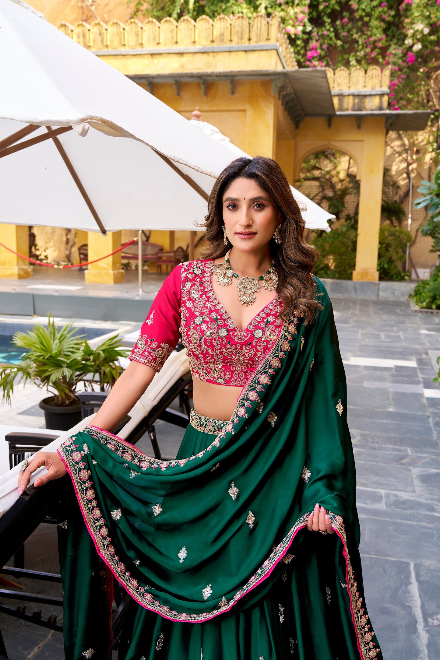 TILTON WEDDING SPECIAL SATIN SILK SEQUINS AND THREAD EMBROIDERED LEHENGA CHOLI WITH DUPATTA
