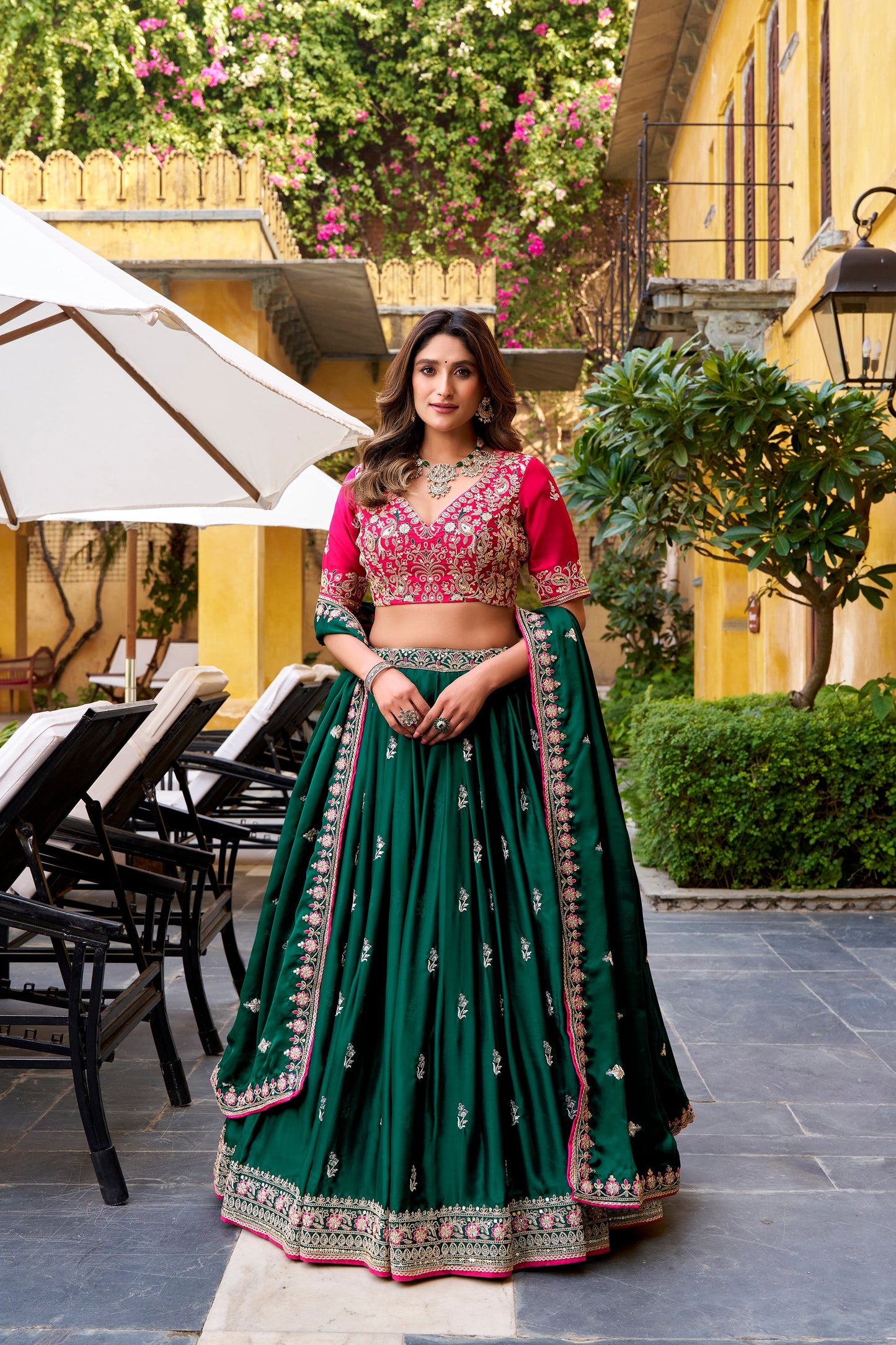 TILTON WEDDING SPECIAL SATIN SILK SEQUINS AND THREAD EMBROIDERED LEHENGA CHOLI WITH DUPATTA