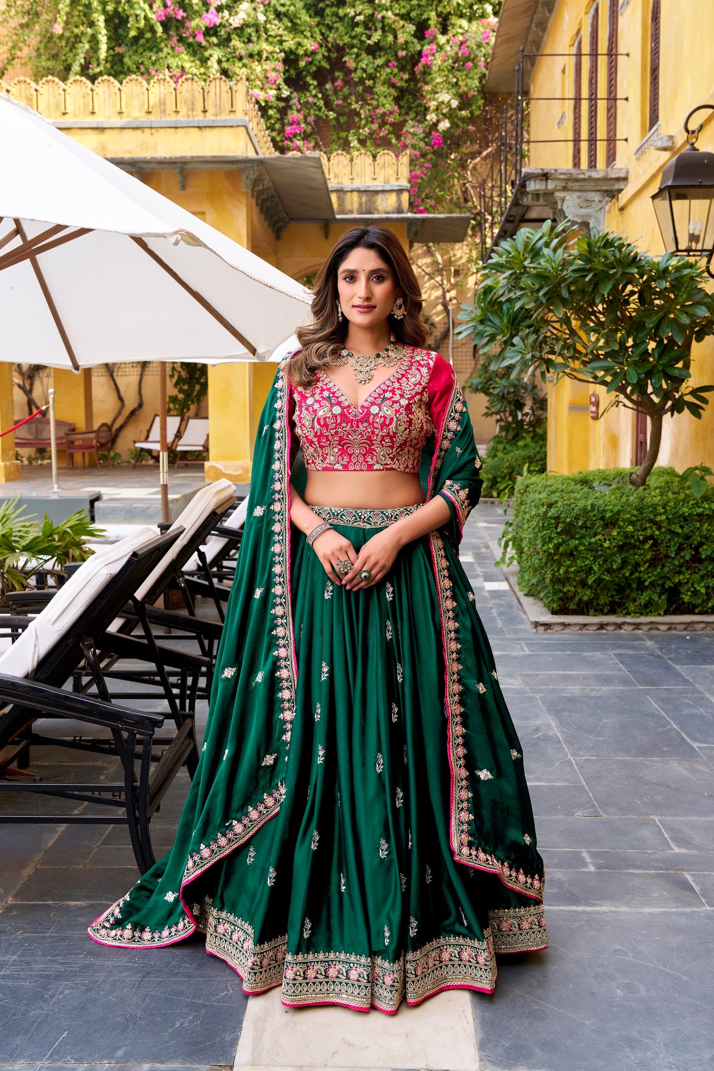 TILTON WEDDING SPECIAL SATIN SILK SEQUINS AND THREAD EMBROIDERED LEHENGA CHOLI WITH DUPATTA