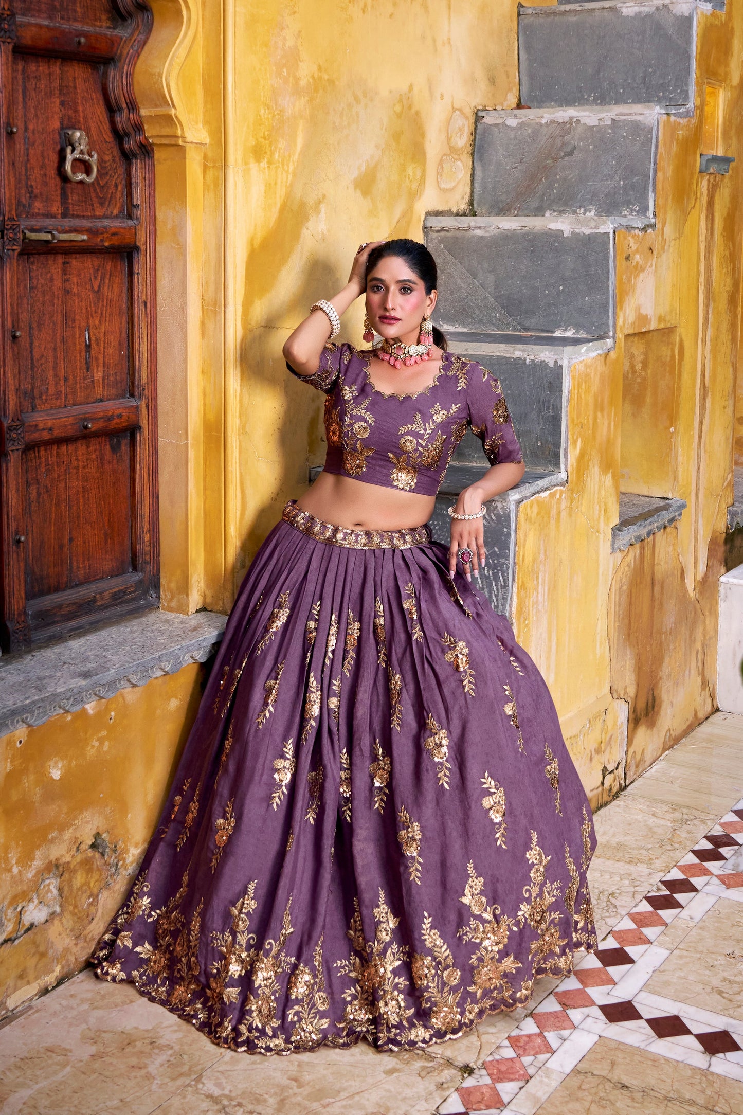WEDDING SPECIAL CHOCOLATE CRUSH SEQUINS EMBROIDERY LEHENGA CHOLI (WDN135)