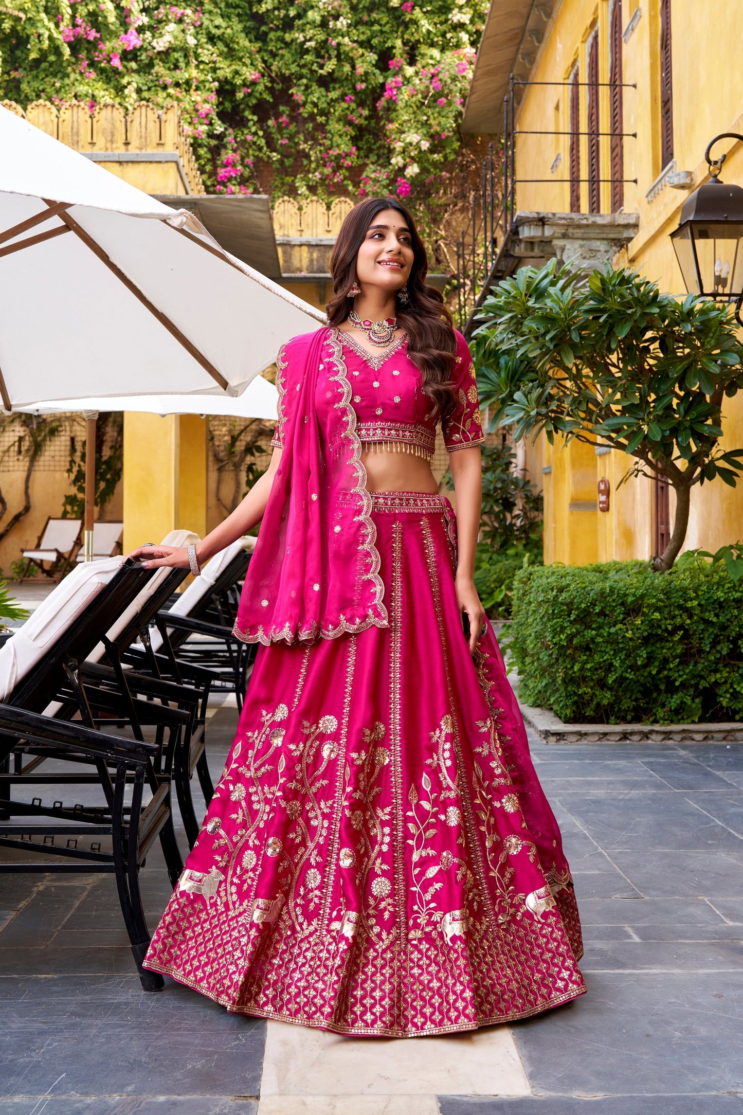 TILTON WEDDING SPECIAL NATURAL SILK SEQUINS AND THEREAD EMBROIDERED LEHENGA CHOLI WITH DUPATTA