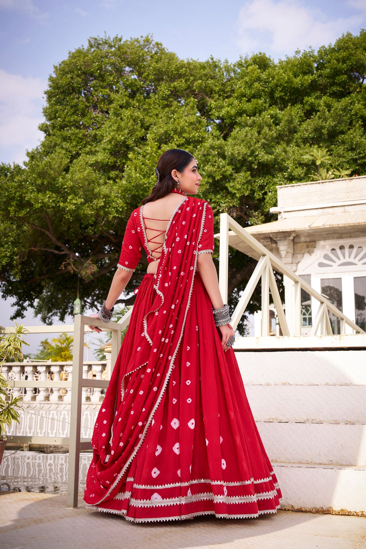 TILTON PURE CHANDERI BHANDHEJ PRINT LEHENGA CHOLI WITH DUPATTA