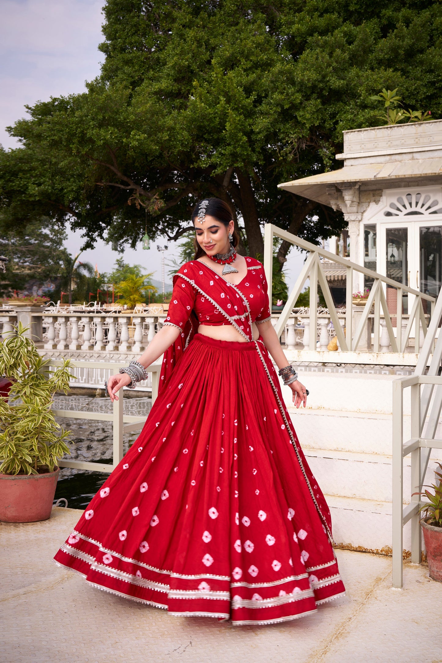 TILTON PURE CHANDERI BHANDHEJ PRINT LEHENGA CHOLI WITH DUPATTA