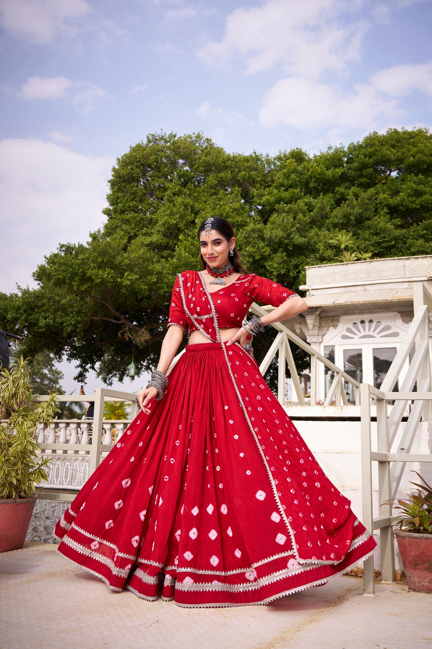 TILTON PURE CHANDERI BHANDHEJ PRINT LEHENGA CHOLI WITH DUPATTA