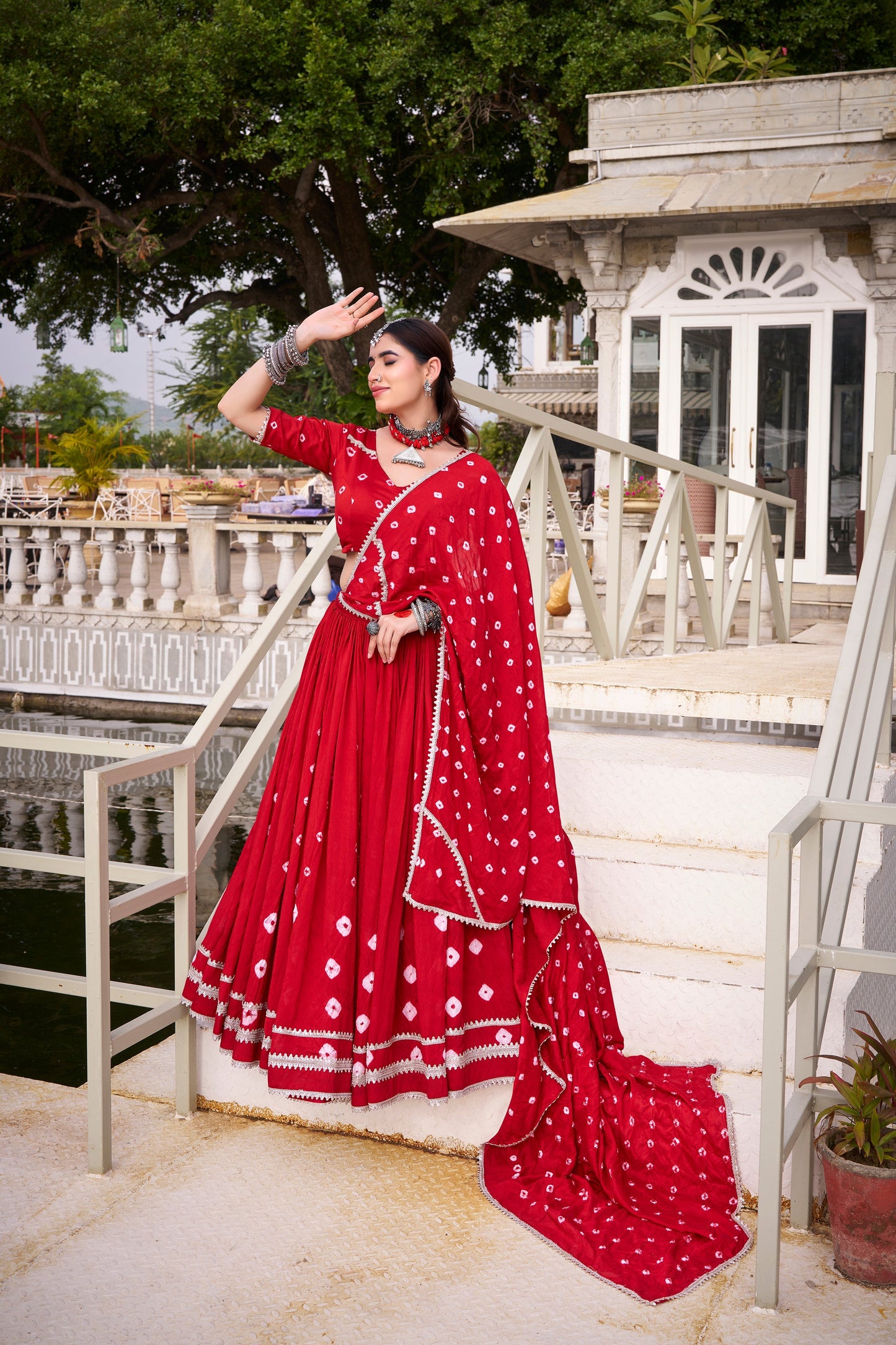 TILTON PURE CHANDERI BHANDHEJ PRINT LEHENGA CHOLI WITH DUPATTA