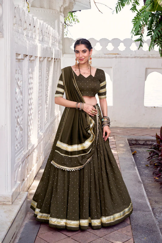 NAVRATRI SPECIAL PURE CHANDERI ZARI WEAVING LEHENGA CHOLI WITH DUPATTA(WD191)