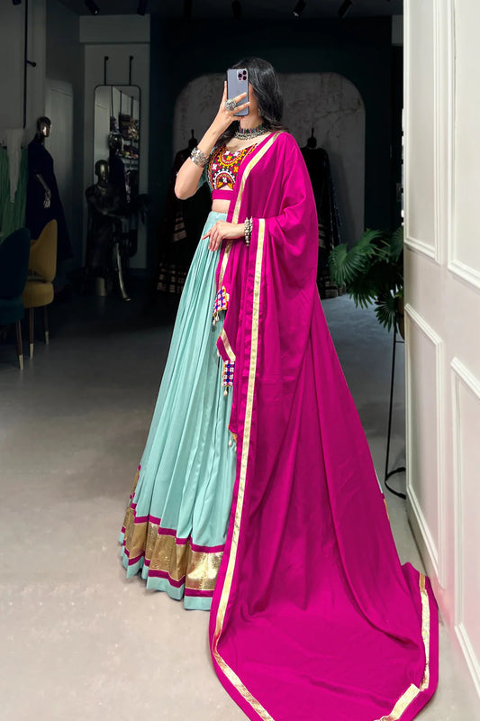 NAVRATRI SPECIAL GAMTHI WORK PURE RAYON LEHENGA CHOLI WITH DUPATTA(WD174)