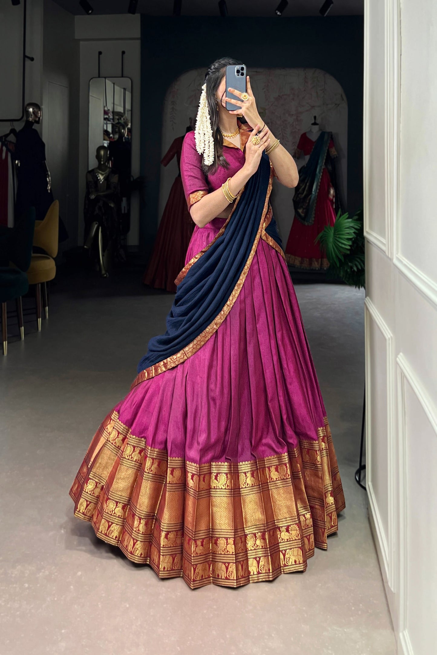 NARAYAN PET ZARI WEAVING LEHENGA CHOLI WITH VICHITRA SILK DUPATTA (WDN130) 01