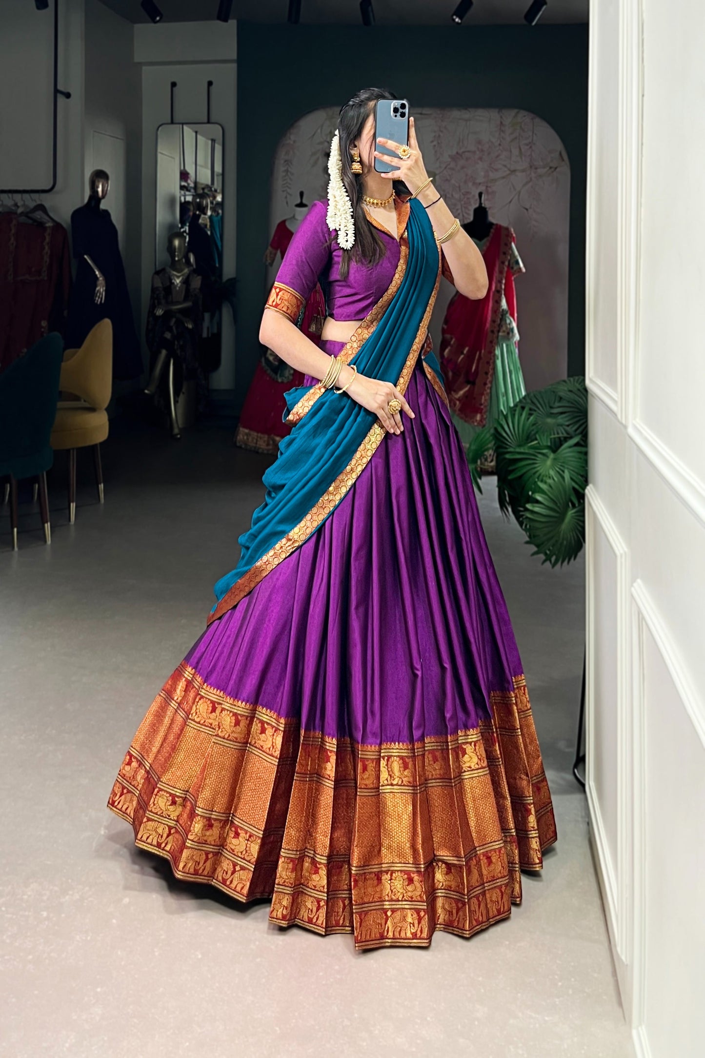 NARAYAN PET ZARI WEAVING LEHENGA CHOLI WITH VICHITRA SILK DUPATTA (WDN130) 02