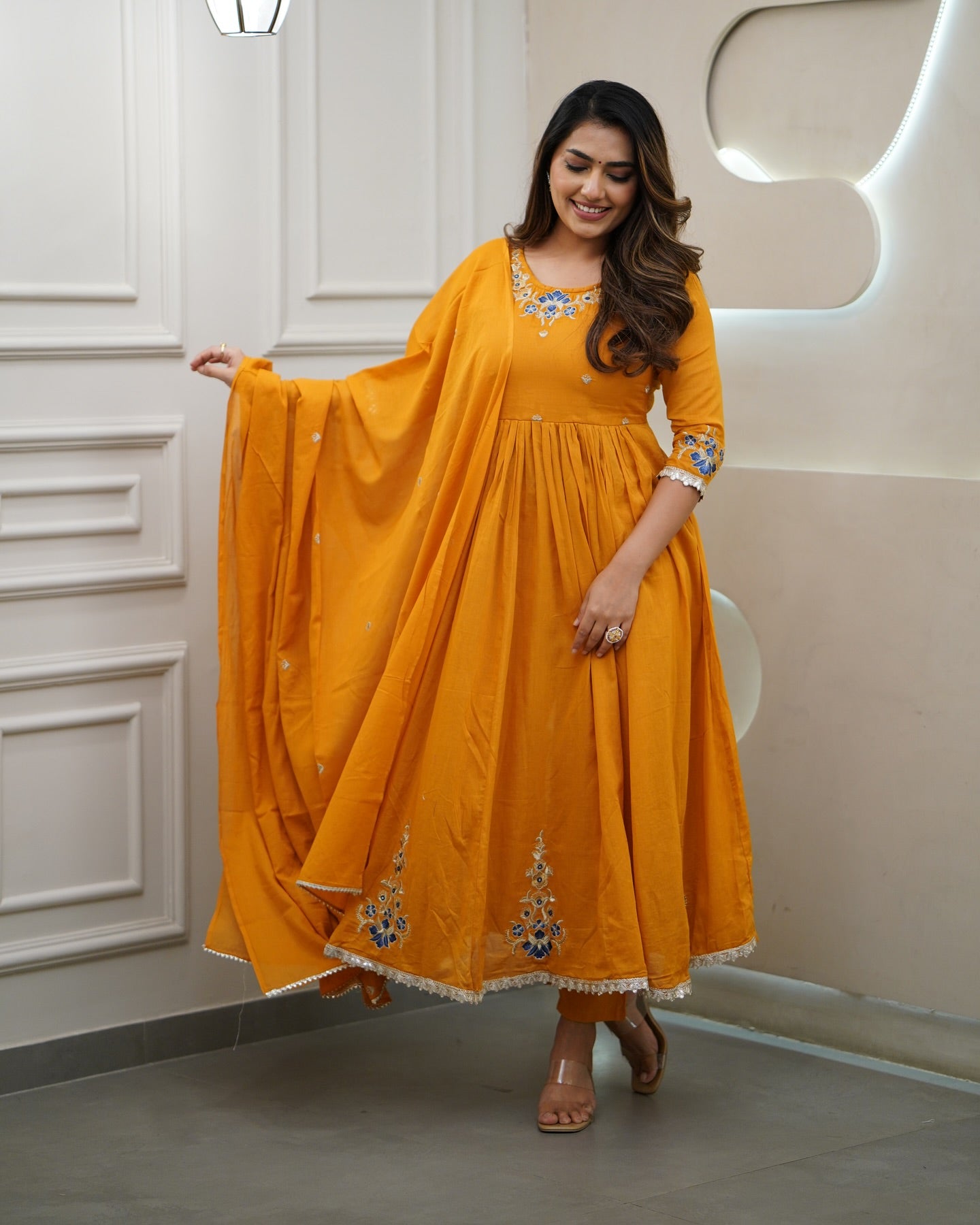 Kurta with hand with Embroidery work detailing on women's printed cotton kurta pant or dupatta set(NFRD465) (02)