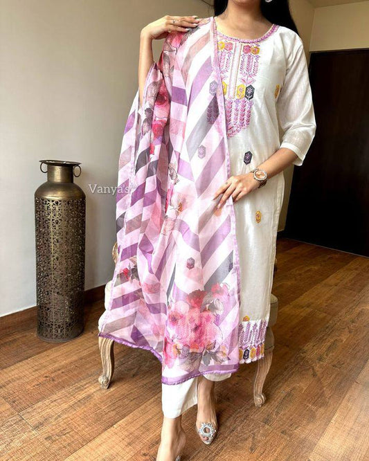 Kurta with hand with Embroidery work detailing on women's printed cotton kurta pant or dupatta set(NFRD466)