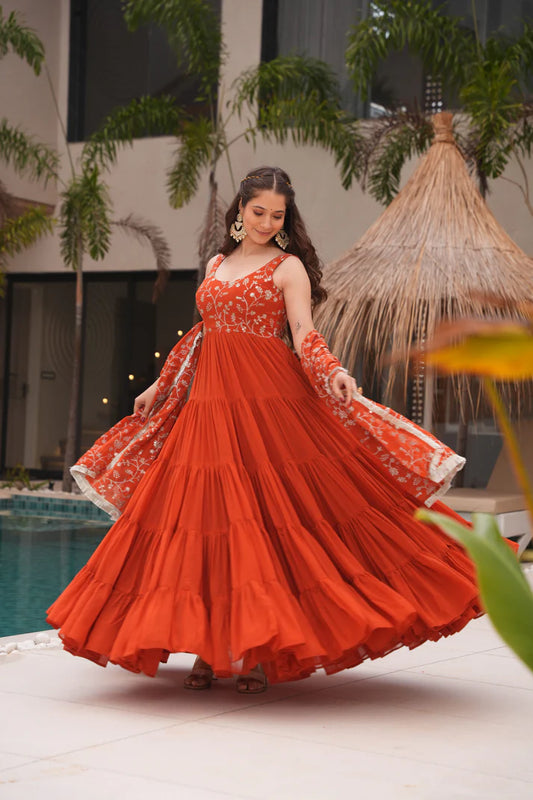 WEDDING SPECIAL SOFT GEORGETTE EMBROIDERED GOWN WITH DUPATTA(WD60)(01)