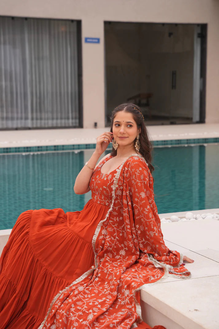 WEDDING SPECIAL SOFT GEORGETTE EMBROIDERED GOWN WITH DUPATTA(WD60)(01)